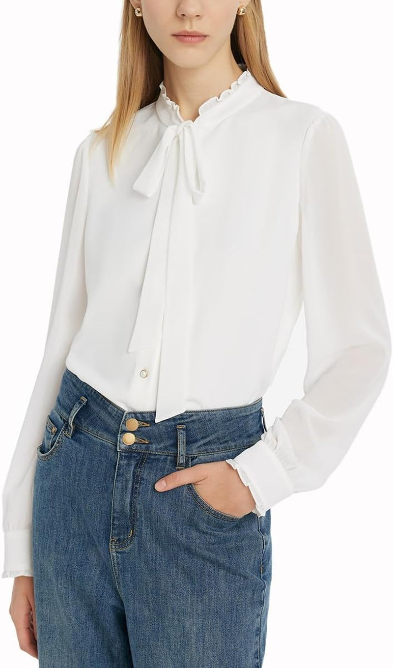 Long Sleeve Shirts for Women White Blouses for Women Dressy Casual Office Work Tops