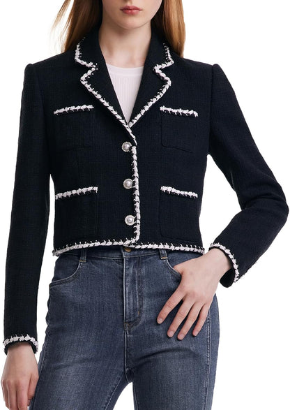 Tweed Blazers for Women Work Business Casual, Knit Blazer Cropped Jacket for Women