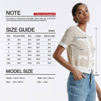 Womens Summer Button down Cardigans Shirts Casual Short Sleeve Crew Neck Cropped Lightweight Sweater Tops